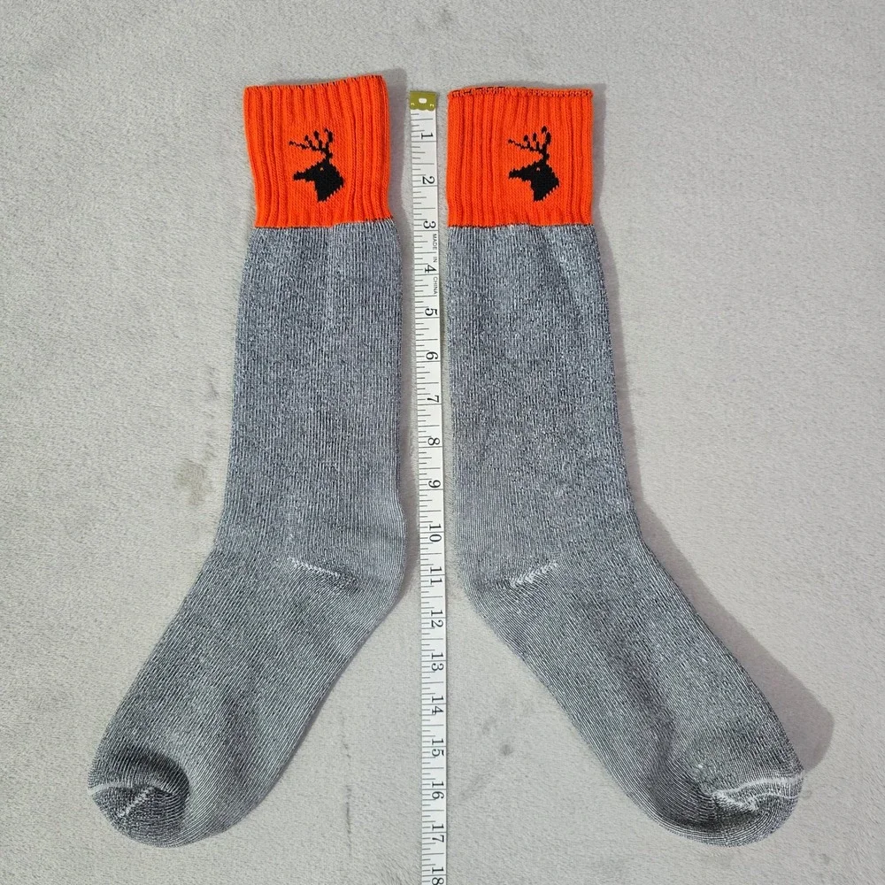 Vintage Hunting Boot Socks Gray Marl Orange Deer‎ Head Crew USA Outdoors